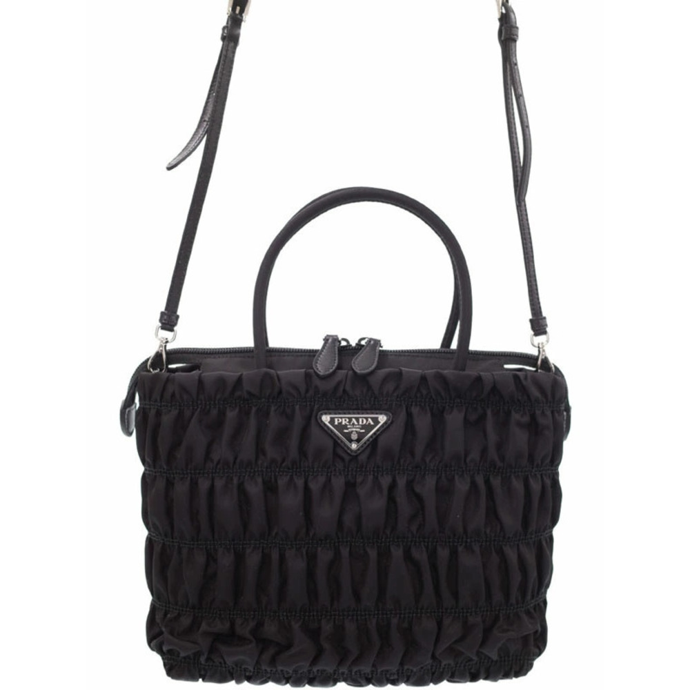 Prada Tessuto Gaufre handle satchel bag Nero black ruched pleated